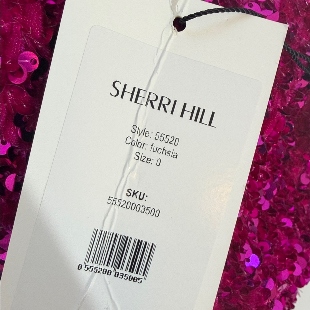 NWT Sherri Hill Fuchsia Sequins Gown Size 0 One Shoulder High Slit - Picture 8 of 15